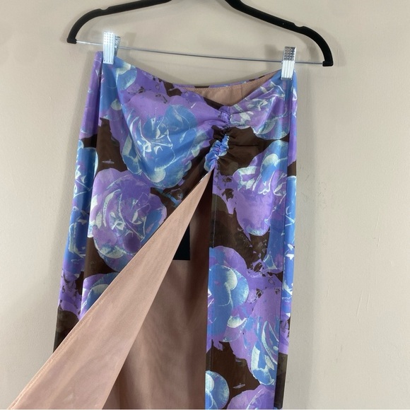 White Fox One Wish Purple and Blue Floral Mesh High Slit Skirt Sz S - Picture 4 of 11